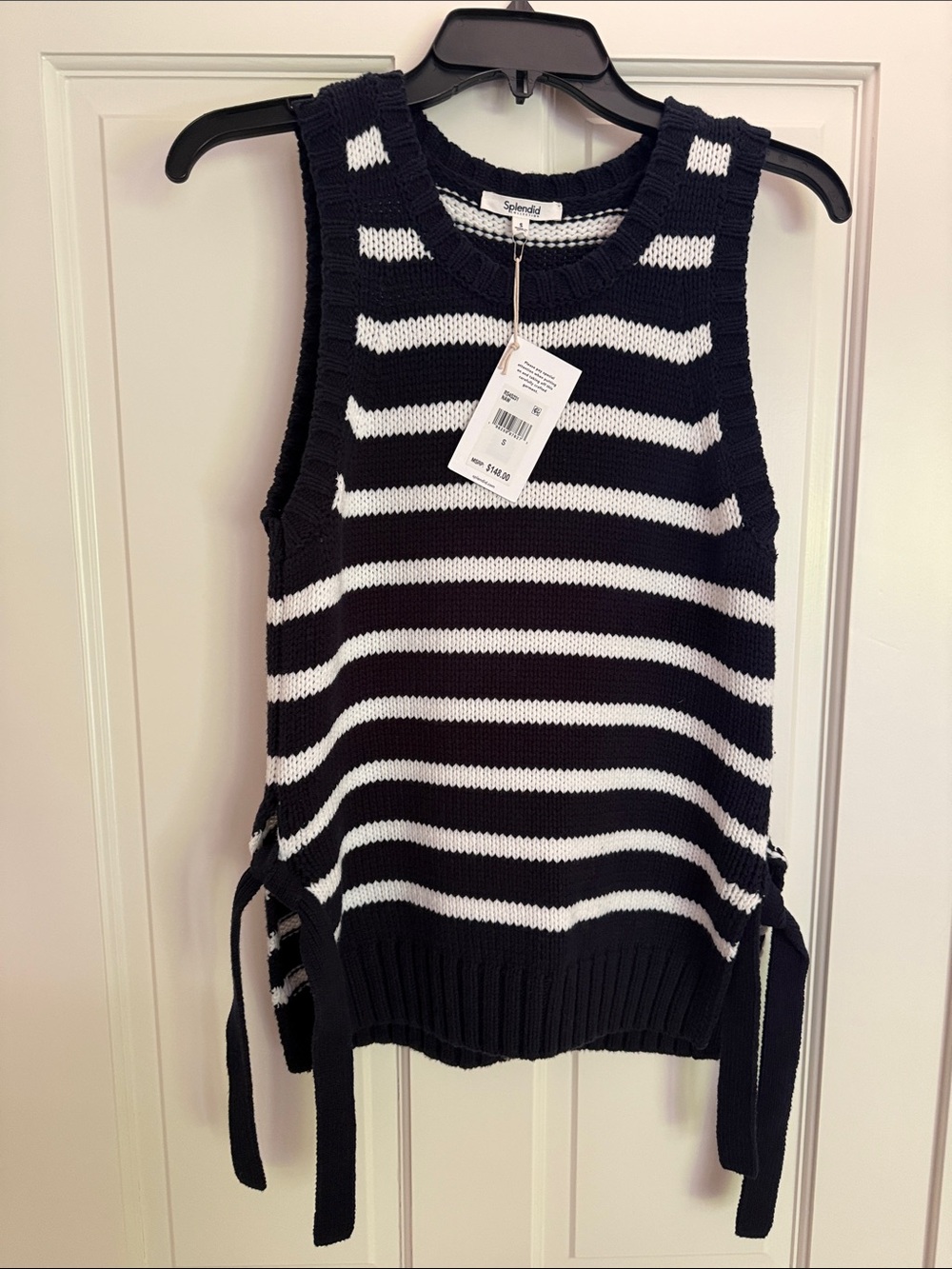 Splendid Black & White Striped Knit Tank with Side Ties